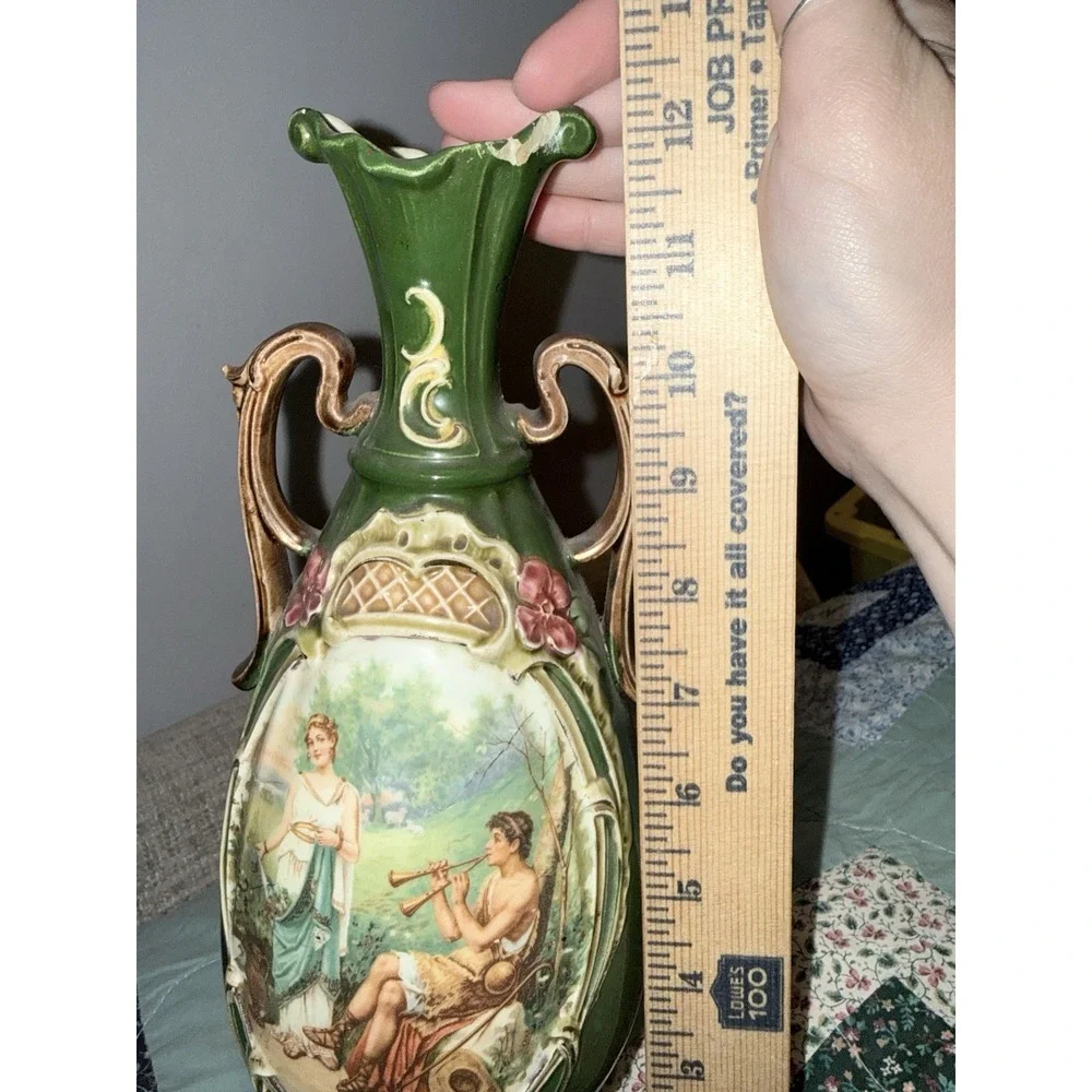 Vintage Ornate Ceramic Vase Courting Couple Scene Romantic Chic Rococo Style